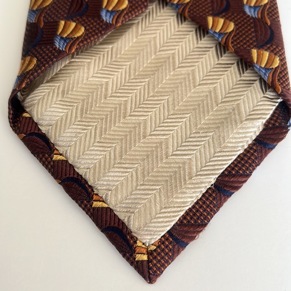 Mark Shale Brown, Blue & Gold Italian Silk Tie - Picture 3 of 5